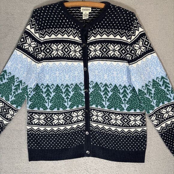 Classic Elements Womens Sweater Size M Fair Isle Christmas Holiday Cardigan Cozy - Picture 2 of 16